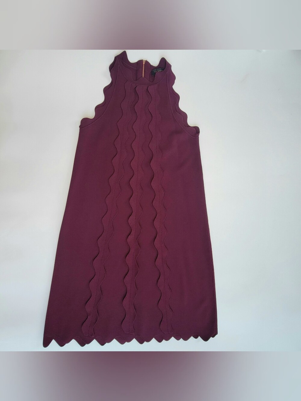 Ted Baker Dress Size 1 (US 4) Rianori Rickrack Scalloped Knit Dress Oxblood Red